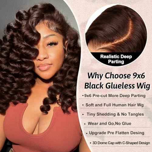 Chocolate Brown Lace Front Wig Wear And Go 9x6 Glueless Wigs Human Hair Pre Plucked Pre Cut 200% Density Brown Wig 16Inch Loose Body Wave Human Hair Short Dark Brown Loose Wave Wig For Women