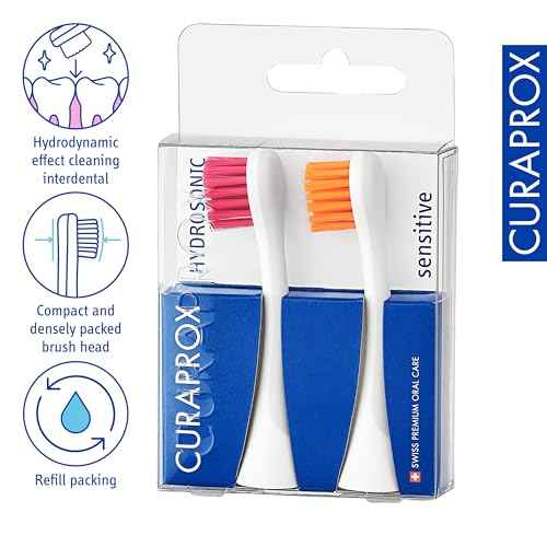 Curaprox Hydrosonic Brush Heads Rainbow Sensitive Duo ? for Gentle Gum Care & Comfort Brushing | Magenta/Orange, 2-Pack | Compatible with All Sonic Models | Swiss Made