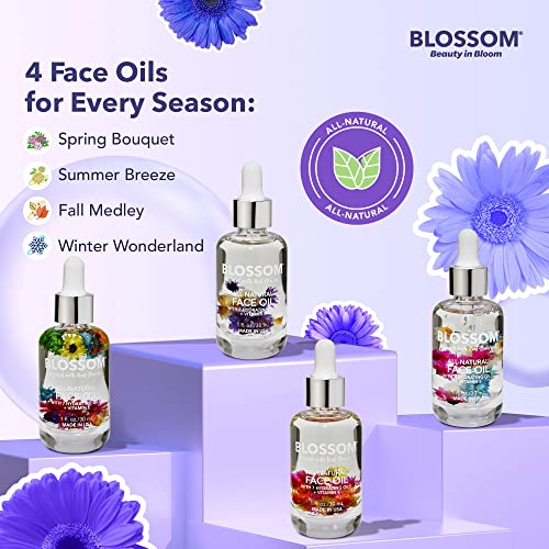 Blossom Unscented All Natural, Vegan, Cruelty Free Face Oil with Vitamin E, Infused with Real Flowers, Made in USA, 0.5 fl. oz., Fall Medley