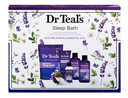 Dr Teal's Melatonin Gift Set for Better Sleep - Epsom Salt Soak, Bath, Body Wash, Body Oil & Lotion - At Home Spa Kit