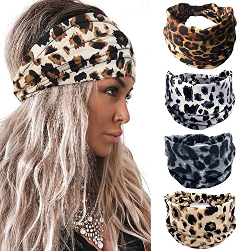 Acenail Leopard Wide Headband for Women - Non-Slip Turban 4Pcs