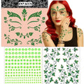 Ivy Face Sticker Set with Face Paint Temporary Tattoos and Green White Face Gems, Glitter Ivy Accessories for Halloween Costume, Cosplay Festival Makeup for Women Girls (A)