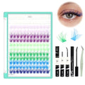 BODERMINCER Lash Clusters Kit 10-12-14-16mm Mixed Natural D Curl Fairy Lashes Pre-glue Extension Bond and Seal for Self Use DIY at Home (Colorful 16MM M02#)