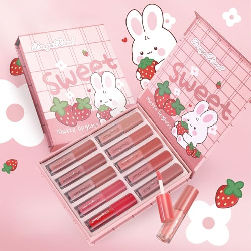 10 Pcs Matte Liquid Lipstick Set Colors Lip Gloss Kit with Long-Lasting and Waterproof Cute Lip Tint for Women and Lip Makeup Gift