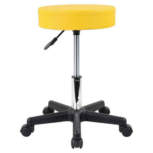 KKTONER Round Rolling Stool PU Leather Height Adjustable Swivel Drafting Work SPA Salon Stools Chair with Wheels (Yellow)