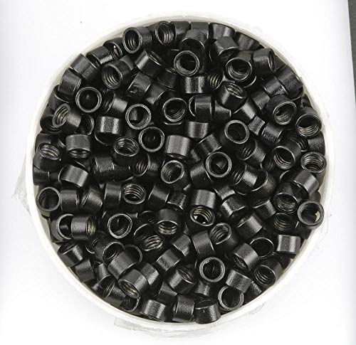 Non-Slicone Screw Thread Micro Ring Beads for Hair Extensions Applications 5 Color Optional (1000Pcs, Black)