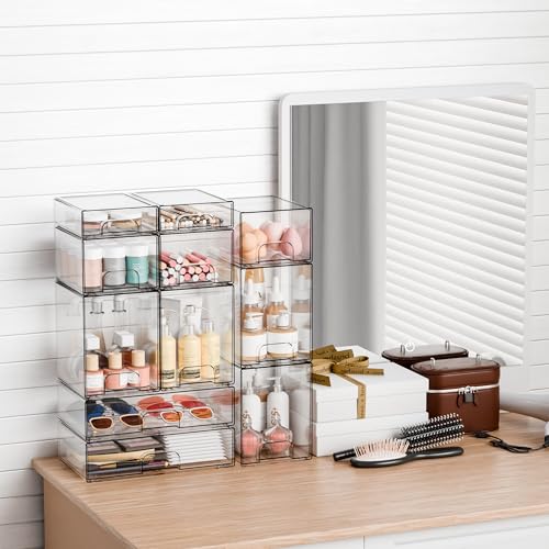 Yieach 4-Pack Clear Acrylic Stackable Drawer Organizer