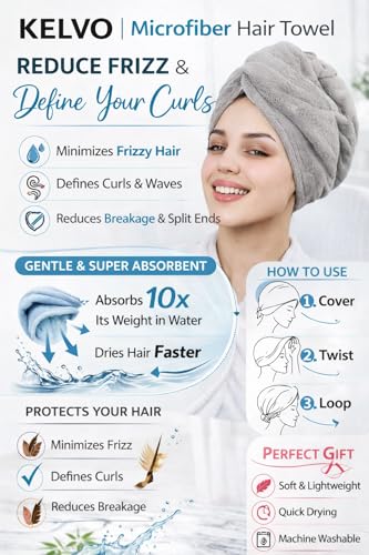 KELVO Microfiber Hair Towel Wrap Pack of 3 - Pink Solid, Stripes & Checkered - Fast Dry, Anti-Frizz, Long & Thick Hair Turban