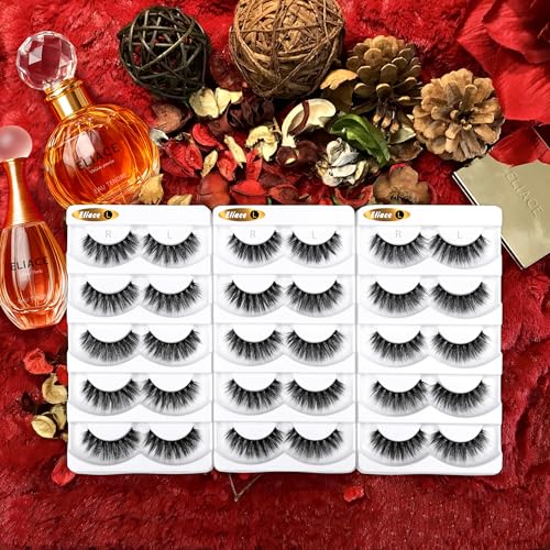 Eliace 15-Pair Wispy Cat Eye False Eyelashes, Reusable Mink Lashes