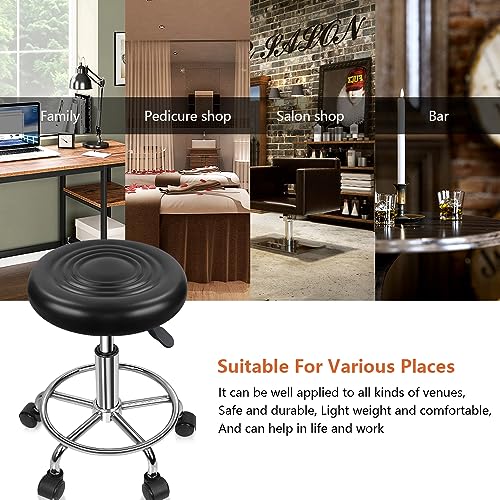 KKTONER PU Leather Rolling Stool with Footrest Height Adjustable