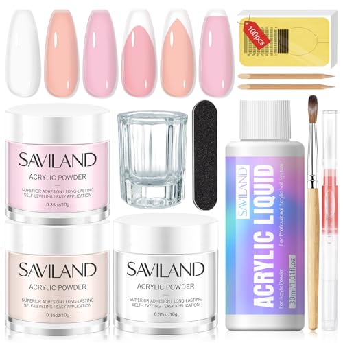 Saviland Acrylic Nail Kit for French Manicure & Nail Art - DIY Professional Set