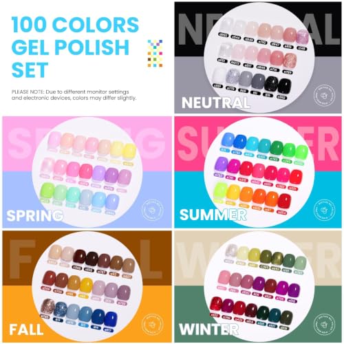 Beetles Infinite Inspiration 100-Color Gel Nail Polish Set with Base and Top Coats