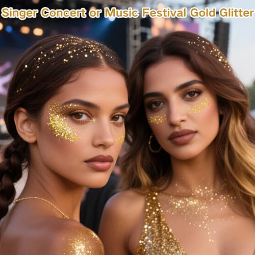 Gold Face Glitter Gel - 4 Styles for Festivals & Parties