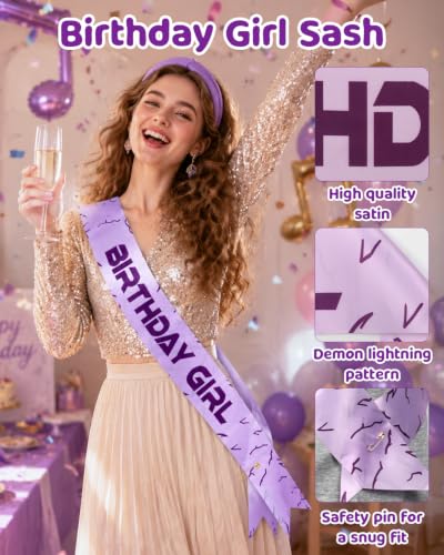 Purple Birthday Girl Sash with Lightning Energy Pattern