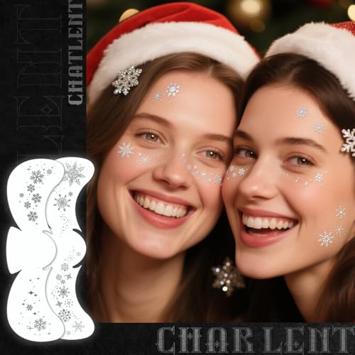 Glitter Snowflake Freckles Face Tattoos - 18 Sheets Waterproof Silver Temporary Makeup Patches for Women Christmas Makeup Accessories