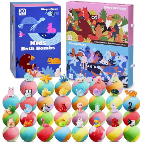30 Pack Kids Bath Bombs with Animal Toys - Natural & Fun