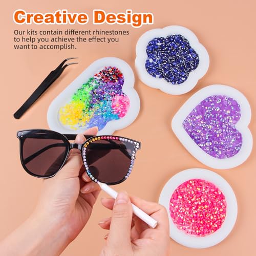 EGKamh 50,000PCS 28-Color 3mm Jelly Multicolored Rhinestones Bedazzling Kit with Glue & Tools