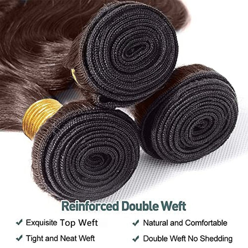 Dark Brown Water Wave Human Hair Bundles - 30 32 34 Inch