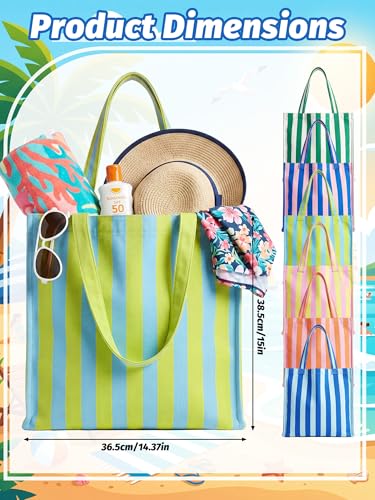 Paterr 6-Pack Striped Canvas Tote Bags for Beach & Shopping