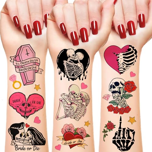 192 Piece Bride or Die Temporary Tattoos - 16 Sheet Bachelorette Party Favors