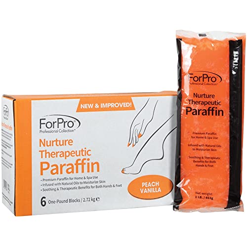 ForPro Professional Collection Nurture Paraffin Wax Refill, Peach Vanilla, Six 1-Pound Paraffin Blocks, Non-Greasy, Moisturizing for Soft & Healthy Skin, 6 Lbs