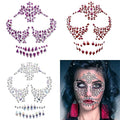 3Pack Sugar Skull Face Rhinestone Stickers for Makeup Halloween Self-Adhesive Temporary Stickers Day of the Dead Face Temporary Tattoo Skeleton Face Gems for Halloween Party Festival Accessory
