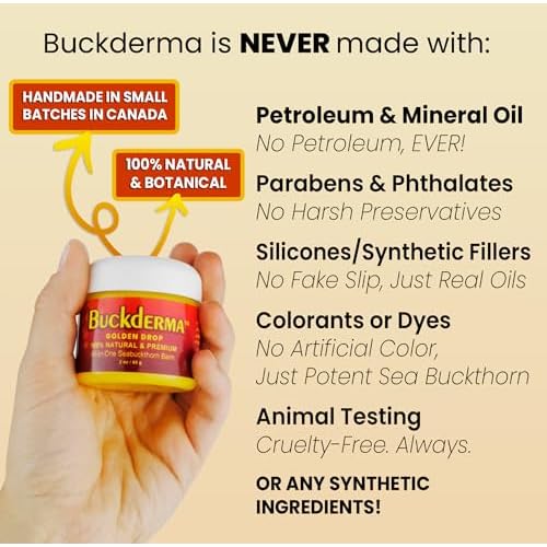 Beesaluxe Buckderma - 100% Natural All-In-One Seabuckthorn Balm - Facial Moisturizer, Oil Cleanser, Overnight Mask, Makeup Remover, Lip Balm, Hand Cream, Foot Butter and More