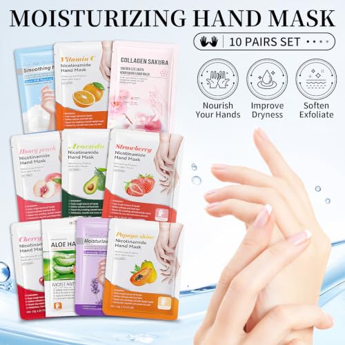 AIUEO 10 Pairs Moisturizing Hand Mask Gloves for Dry Cracked Hands