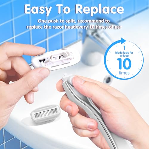 Razors for Women Include 1 Non-Slip Metal Handle and 7 Blade Refills, 5 Premium Blades Women's Razors for Shaving with 360¡Æ Lubrication Reduces Irritation, Silver