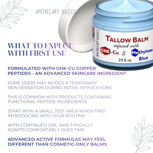 GHK-Cu Copper Peptide & Methylene Blue Infused Whipped Tallow Balm with Organic Jojoba Oil ? Helps Improve Appearance of Fine Lines & Wrinkles ? Grass-Fed Tallow Face & Body Moisturizer ? 2.5 fl oz