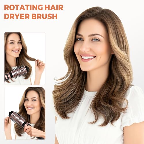 OKWRAP 3-in-1 Rotating Hair Dryer Brush with 2 Detachable Brushes