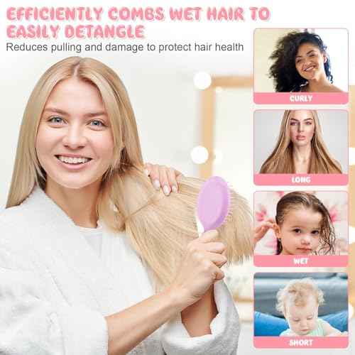 HOFASON 4 PCS Mini Wet Hair Brush Travel Stocking Stuffers for Women Teens Girls, Small Hair Brush for Pockets, Bachelorette Party Favors, Bridesmaid Gift, Spa Party Supplies, Travel Mini Brush