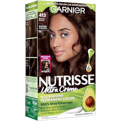Garnier Nutrisse Ultra Creme Hair Color 413 Bronze Brown - 1 Count, Gray Coverage & Nourishing Oils
