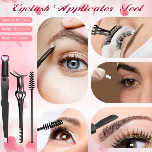 3-in-1 Eyelash Applicator Tool Set with Tweezers & Brush
