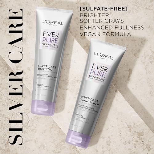 L'Oreal Paris EverPure Brightening and Nourishing Shampoo for Gray Hair, Sulfate-Free Vegan Formula with Peptides, 8.5 Fl Oz