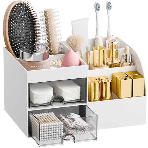 Makeup Organizer with 2 Drawers & 5 Compartments - White