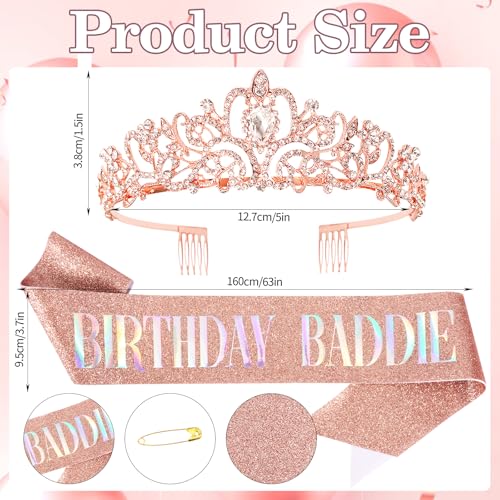 Rose Gold Birthday Decorations Set with Sash, Crown & Sunglasses for Women