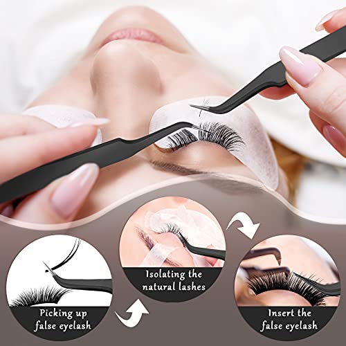 Honoson 9-Pack Curved Tweezers Stainless Steel Eyelash Extension
