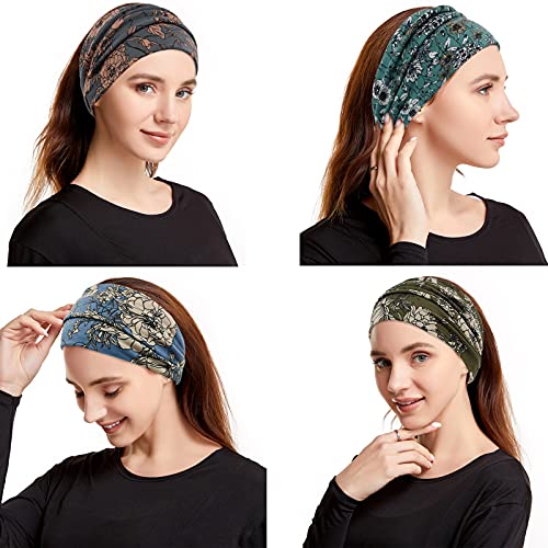 YONUF Wide Headbands for Women, 4 Pack Boho Knotted