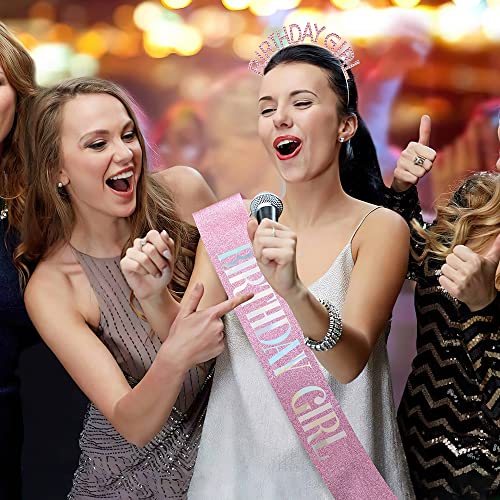 Pink Birthday Girl Sash & Tiara Set with Rhinestones