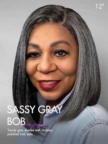 LUVME HAIR 12'' Grey Salt & Pepper Blunt Cut Bob Wig
