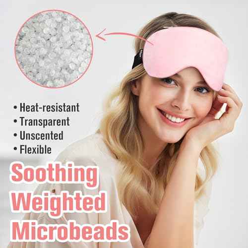Heated Eye Mask Warm Compress for Eyes, Soothing Weighted Eye Mask for Sleeping, Microwave Moist Heating Pad Hot Compress for Eyes Relaxation, Reusable Sleep Mask for Home, Office (Pink)
