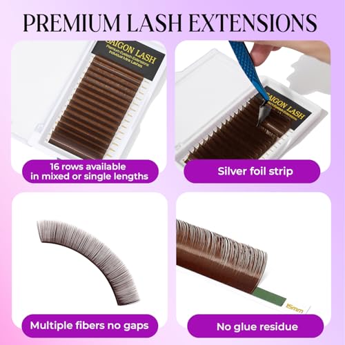 Eyelash Extensions, Mink Lash, Volume & Classic Lashes for Professionals, J/B/C/CC/D/L/M Curl, 4-15mm Length, Soft Korean PBT Fiber, 16 Rows Lash Tray (Dark brown-C-0.05-8-15mm)