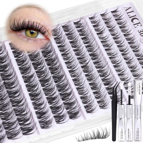 JMS&JMS Lash Clusters Kit 3D Effect Lash Extension Kit 80D 100D Fluffy Lash Clusters D Curl Lash Lift Kit with Lash Bond and Seal Waterproof, Lash Applicator, Thick False Eyelashes Kit (10-18MIX)