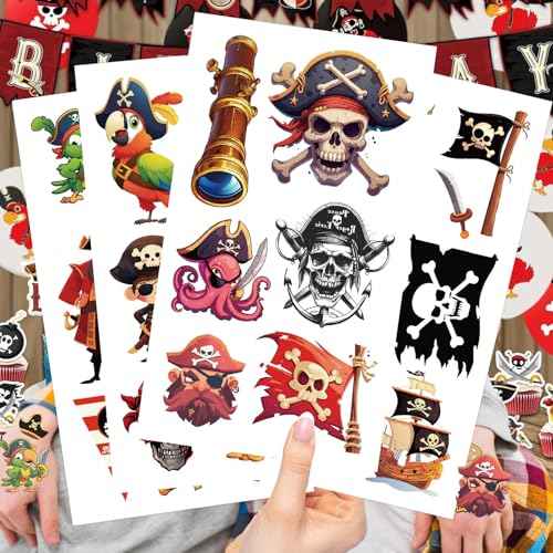 10Sheets Pirate Tattoos for kids - pirate stickers,Waterproof, Fun Designs for Parties, Easy to Apply, 3x3 Inches, Perfect for Pirate-Themed Birthday Parties,Pirate Party Decorations