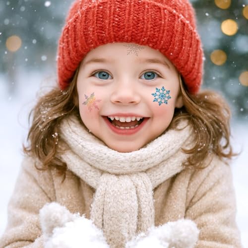 15 Pcs Winter Snowflake Temporary Tattoos, Festive Tattoo Stickers in Various Styles Party Gathering, Dance & Celebration Decorations, Holiday Present for Women Men Girls Boys Kids
