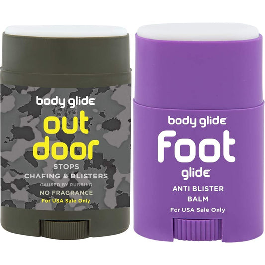 BodyGlide Outdoor Anti Chafe Balm, Camo, 1.5 oz (USA Sale Only) & Foot Glide Anti Blister Balm, 0.8oz