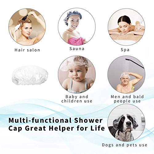 Medium 30pcs Disposable Waterproof Shower Caps - Clear Elastic Bath Caps for Women Men Spa Travel