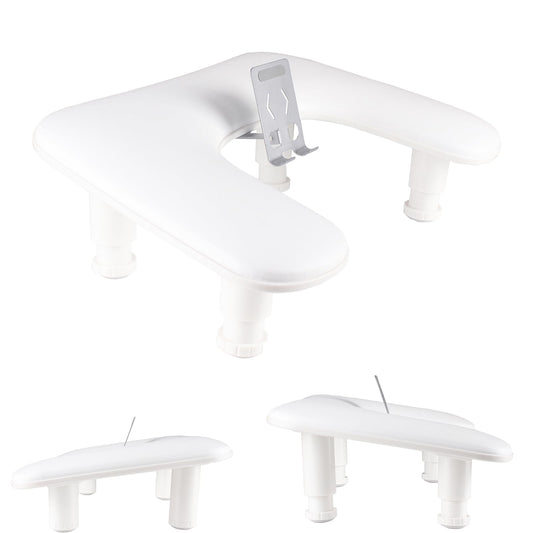 Manicure Arm Rest with Rotating Phone Holder for Nails Tech, U - Shaped Adjustable Nail Hand Rest Stand PU Leather (White)