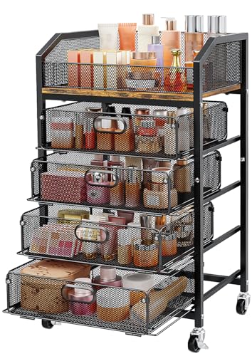 SUNALLY Rolling Makeup Organizer Cart with 4 Drawers - Black